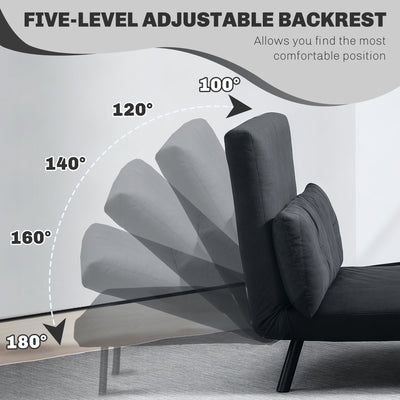 HOMCOM 4-in-1 Velvet-Feel Double Sofa Bed, with Pillows - Black 