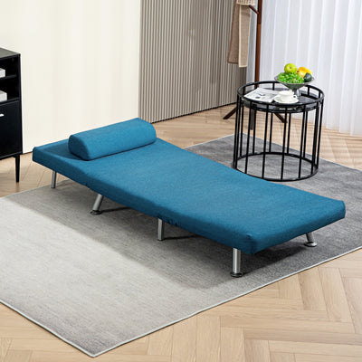 HOMCOM Single Linen-Look Sleeper Chair - Blue 