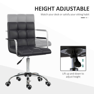 Vinsetto Office Chair, Makeup Vanity Chair, Mid Back Computer Chair, PU Leather Swivel Study Chair with Adjustable Height, Armrest and Rolling Wheels, Black 