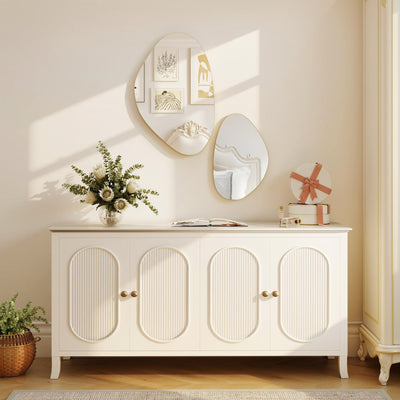 HOMCOM Set of 2 Pebble-Shaped Wall Mirror - Gold Tone 