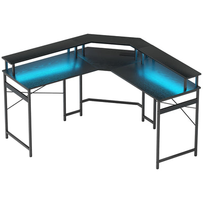 HOMCOM 'L' Shaped Work Desk, with LED Lights - Black 