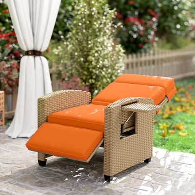 Outsunny 145° Reclining Rattan Armchair, with Footrest - Khaki/Orange 