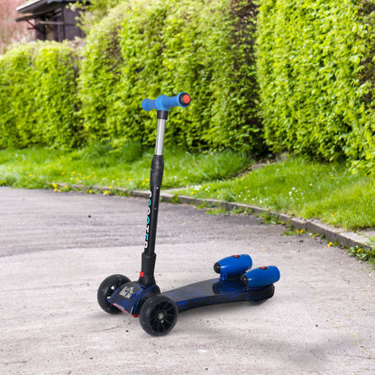HOMCOM Kids Scooter, 3 Wheel Foldable Kick Scooter Adjustable Height w/ Flashing Wheels, Music, Water Spray for 3-6 Years, Blue 