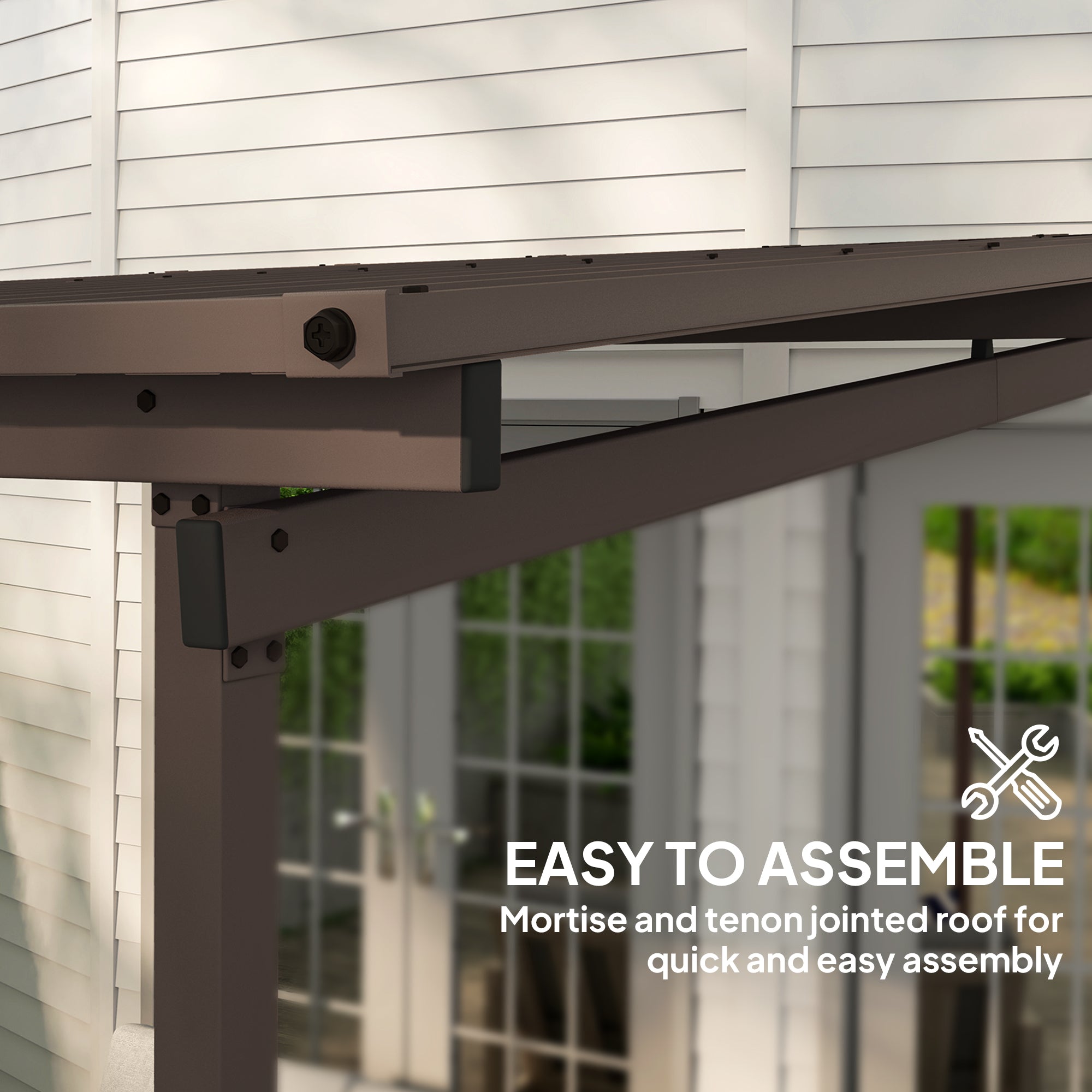 Outsunny 3 x 3(m) Garden Pergola with Waterproof Metal Roof, Lean to Pergola Hardtop Gazebo, Wind-resistant Outdoor Sun Shade, Easy to Assemble 