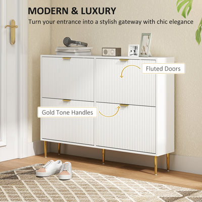 HOMCOM Narrow Shoe Cabinet with 4 Flip Drawers - White 