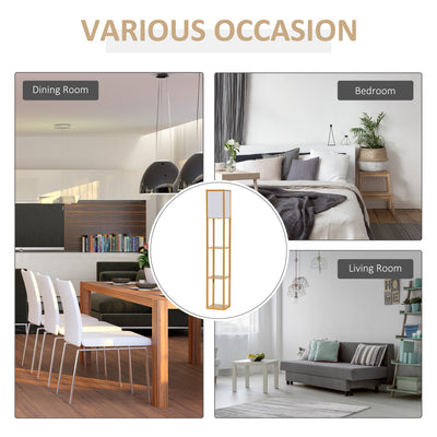 HOMCOM 3-Tier Floor Lamp, Floor Light with Storage Shelf, Reading Standing Lamp with Acrylic Shade for Living Room, Bedroom, Kitchen, Dining Room, Office, Dorm, 160cm, Natural 