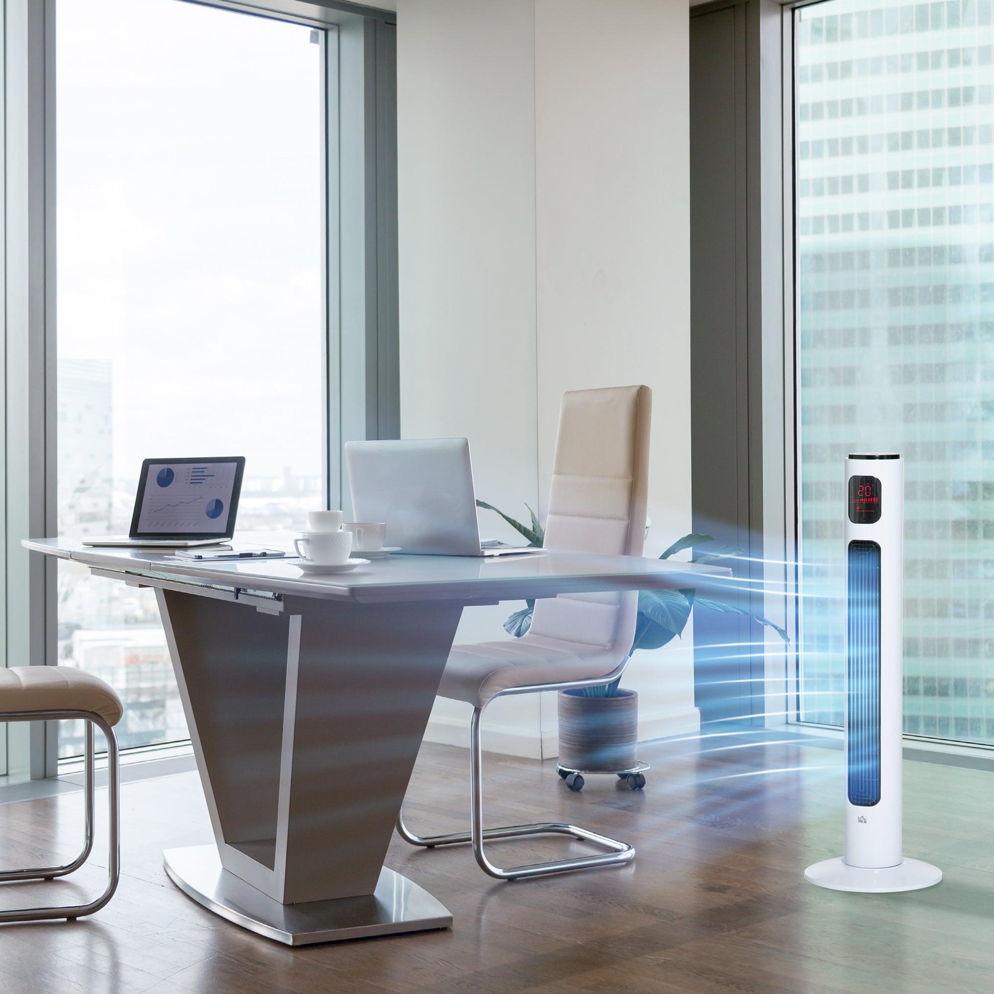 HOMCOM 38'' Freestanding Tower Fan, 3 Speed 3 Mode, 12h Timer, 70 Degree Oscillation, LED Panel, 5M Remote Controller, White 