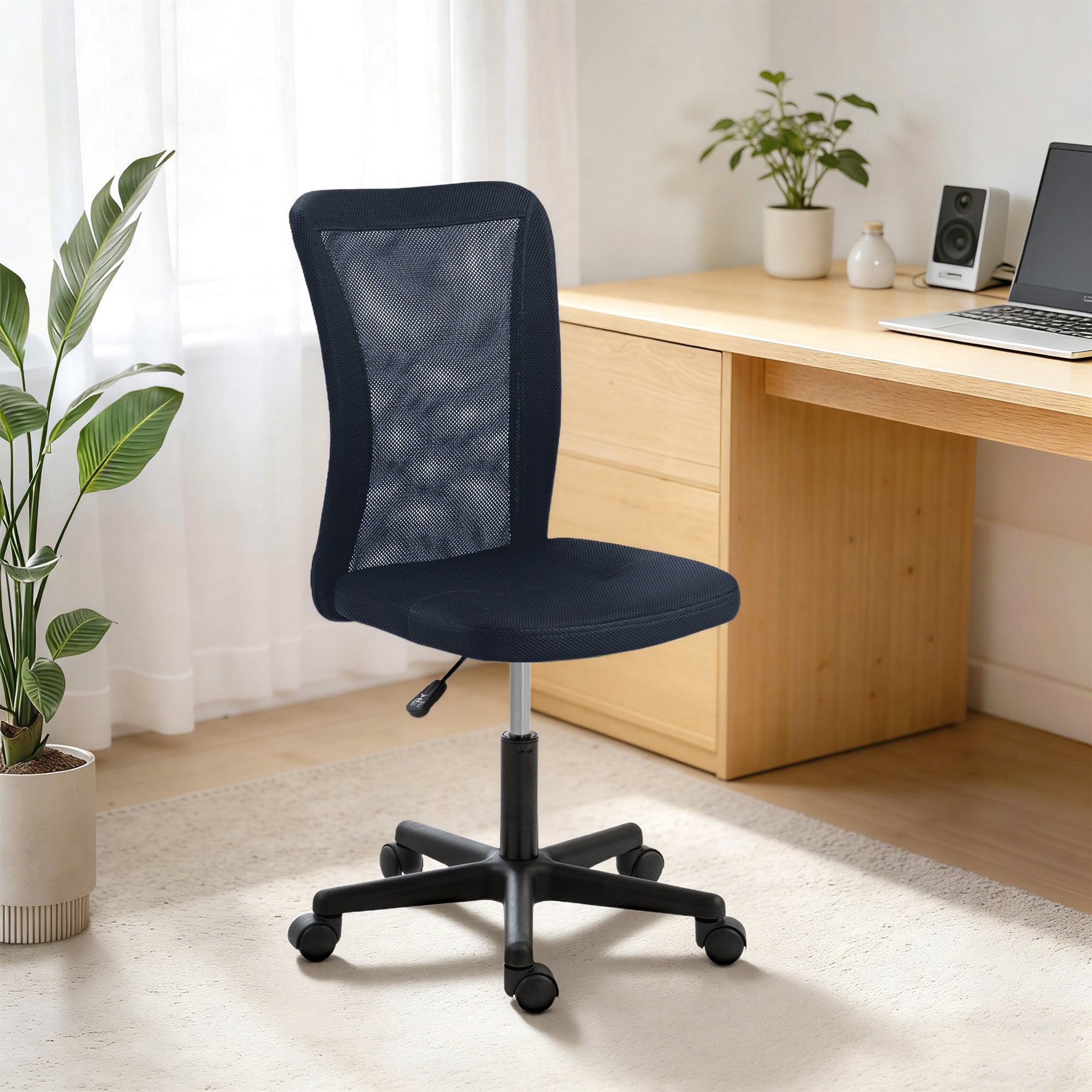 Vinsetto Computer Desk Chair, Mesh Office Chair with Adjustable Height and Swivel Wheels, Armless Study Chair, Dark Grey 
