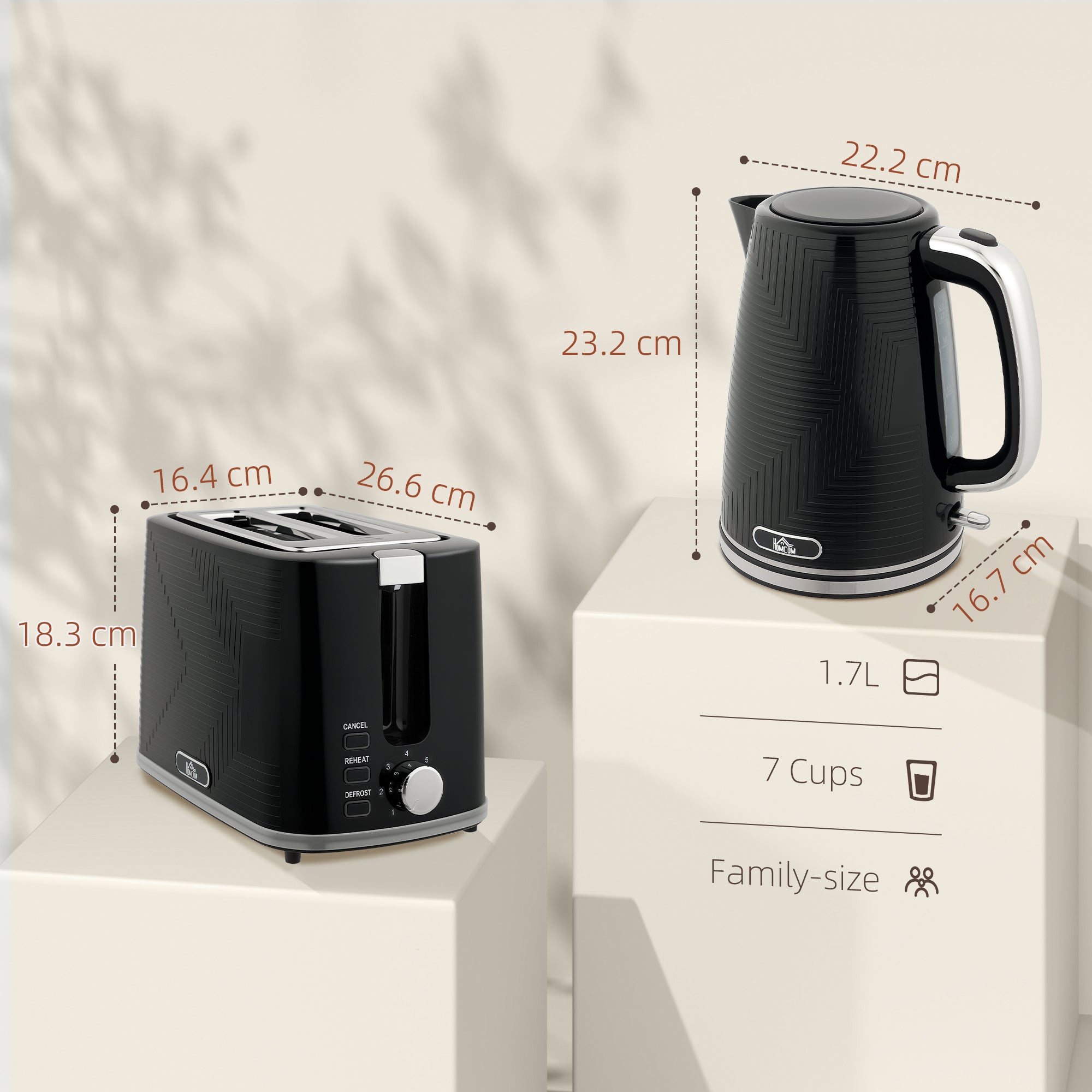 HOMCOM Modern Kettle and Toaster Set - Black