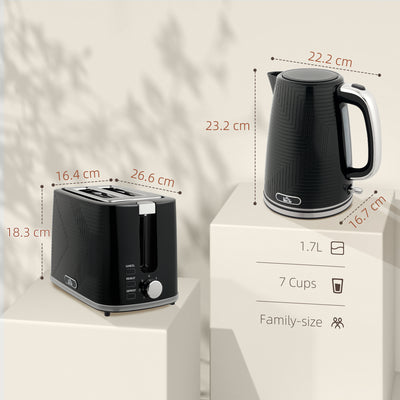 HOMCOM Modern Kettle and Toaster Set - Black 