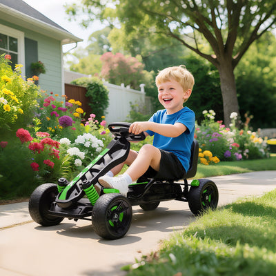 AIYAPLAY Pedal Go Kart for Kids Aged 3-6 Years, with Freewheel System, Brake, EVA Anti-Slip Wheels, Green 