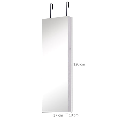HOMCOM Jewelry Cabinet with Mirror and LED Lights, Lockable Makeup Cosmetics Jewellery Organiser, Mirror with Storage for Bedroom Dressing Room, White 