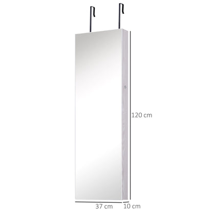 HOMCOM Jewelry Cabinet with Mirror and LED Lights, Lockable Makeup Cosmetics Jewellery Organiser, Mirror with Storage for Bedroom Dressing Room, White 
