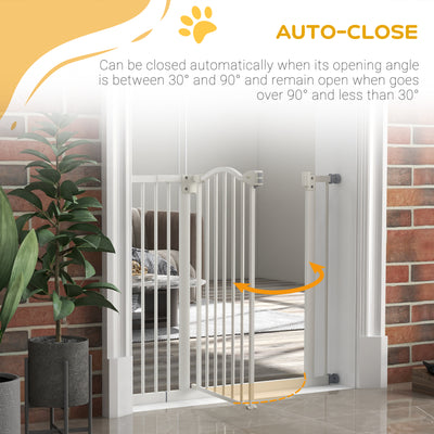 PawHut Metal 74-94cm Adjustable Pet Gate Safety Barrier w/ Auto-Close Door White 