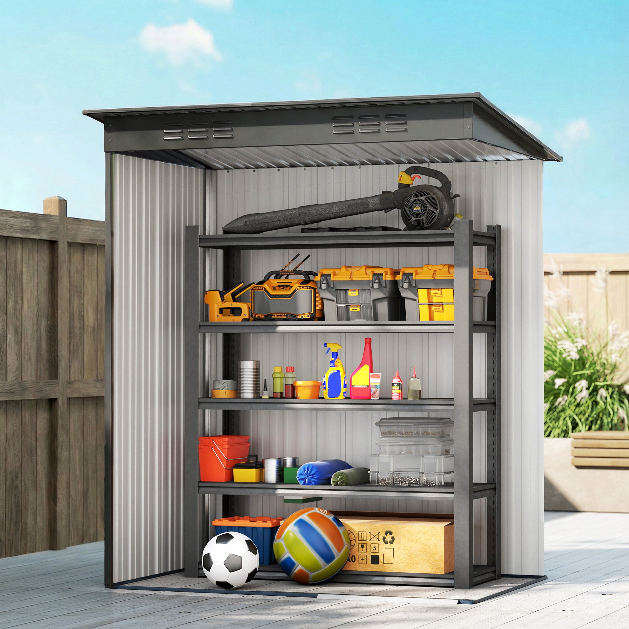 Outsunny 5 x 3.5ft Metal Garden Storage Shed with Effortless Assembly and 2 Pairs of Gloves, Waterproof Outdoor Shed, Light Grey 