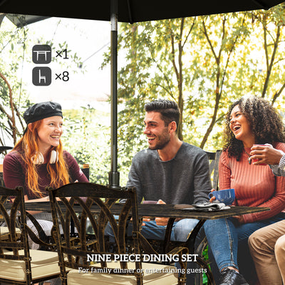 Outsunny Nine-Piece Cast Aluminium Garden Dining Set - Bronze Tone 