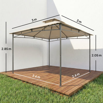 Outsunny 3 x 3 m Gazebo, Garden Gazebo with 2-Tier Roof, Metal Frame, Khaki 