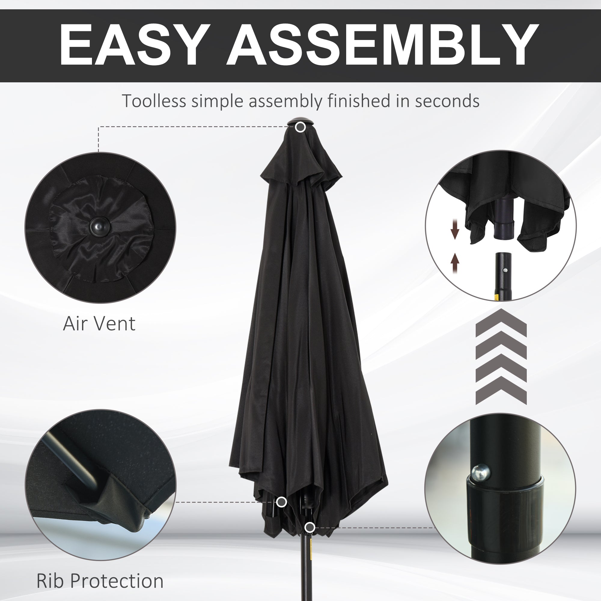 Outsunny 2.7M Garden Parasol Umbrella with Tilt and Crank, Outdoor Sun Parasol Sunshade Shelter with Aluminium Frame, Black