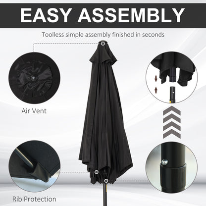 Outsunny 2.7M Garden Parasol Umbrella with Tilt and Crank, Outdoor Sun Parasol Sunshade Shelter with Aluminium Frame, Black