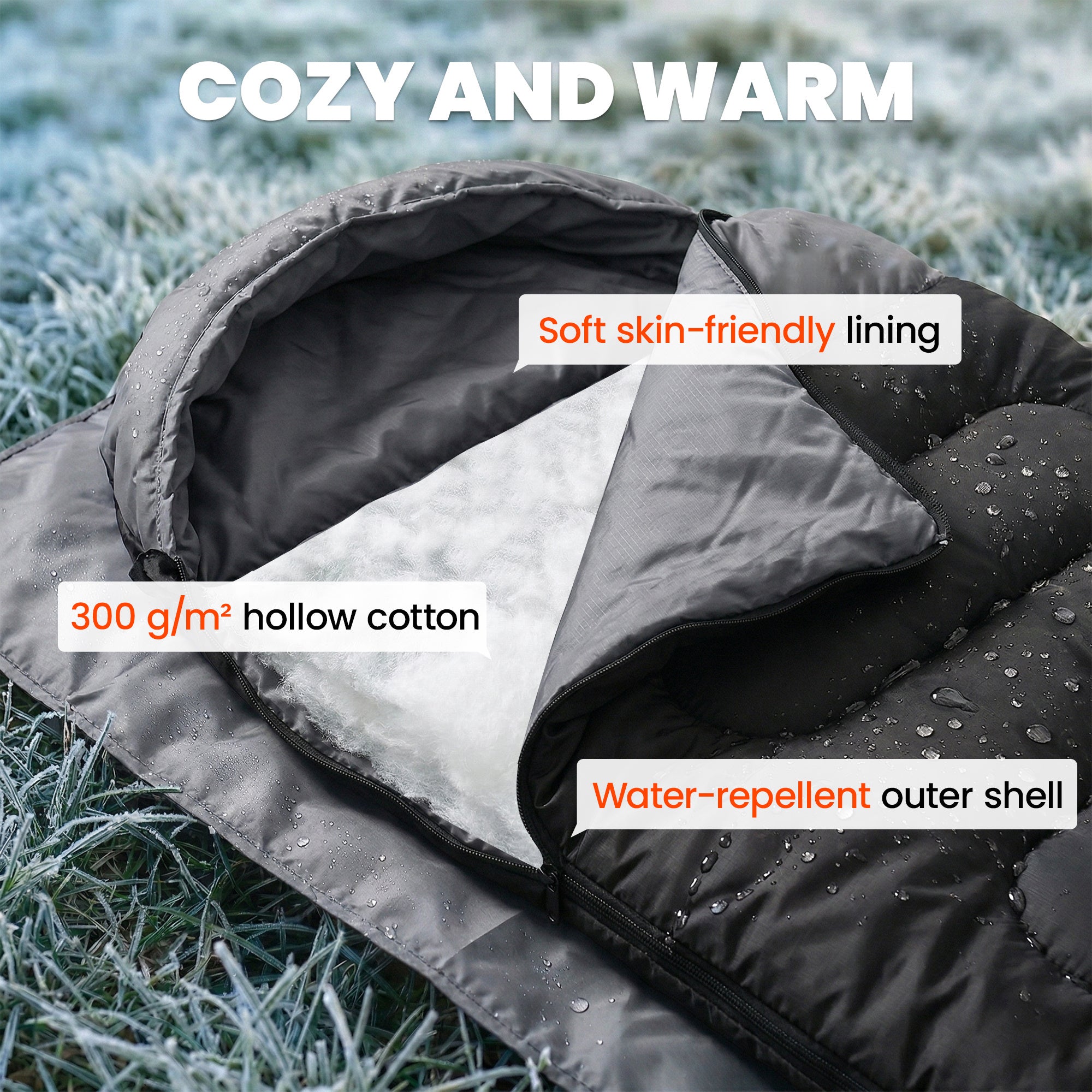 Outsunny Sleeping Bag for Adults, Lightweight & Compact Sleeping Bag, 3 Seasons, Black 