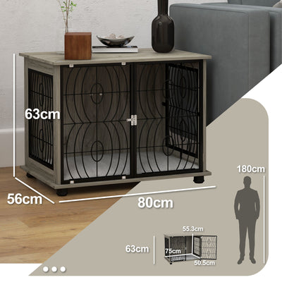 PawHut Indoor Dog Crate Furniture End Table w/ Plush Washable Cushion, Lockable Door, for Medium Dogs 