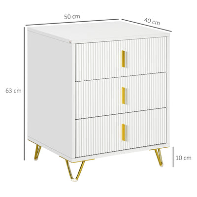 HOMCOM Elegant Chest of Three Drawers - White/Gold-Tone 
