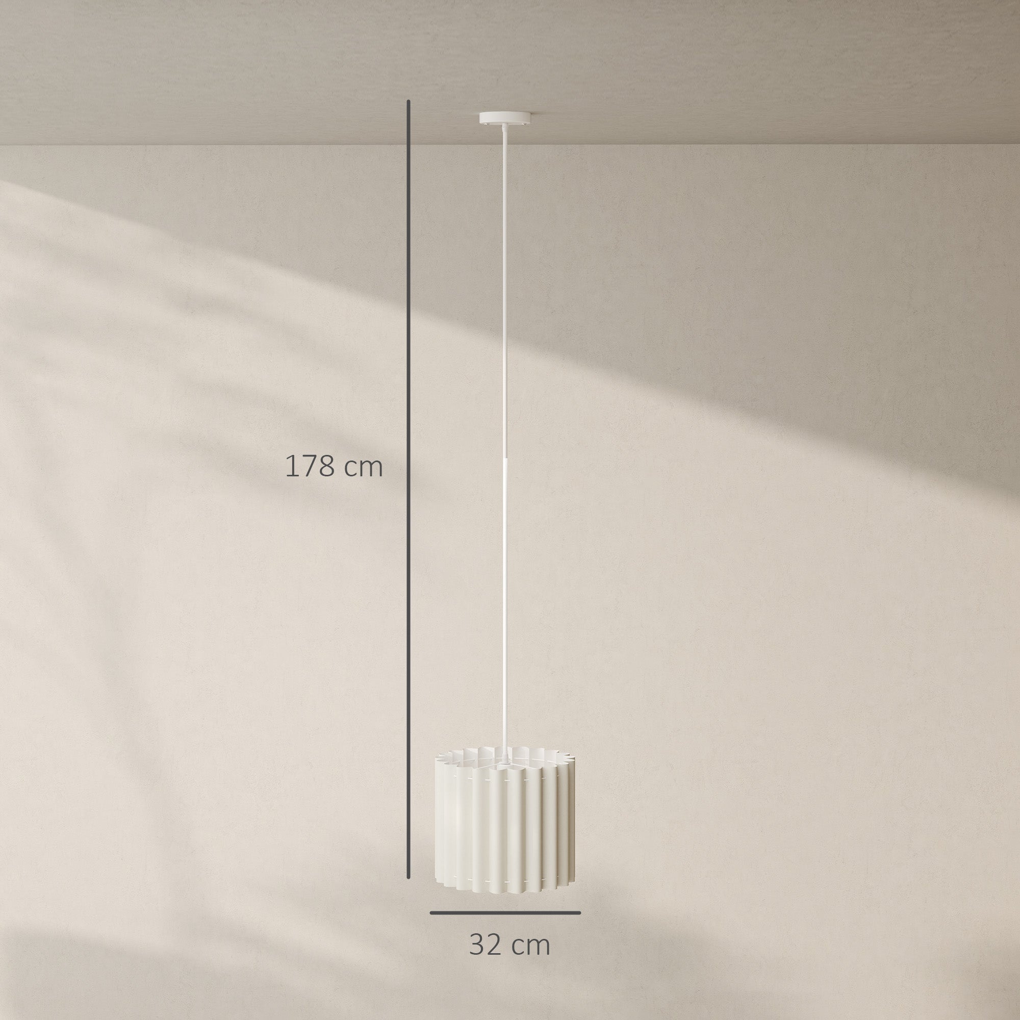 HOMCOM Linen Pendant Light, Modern Wave Ceiling Light Shade, E27 Lampshade for Living Room, Bedroom, Kitchen, Hallway, White