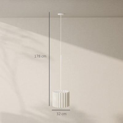 HOMCOM Linen Pendant Light, Modern Wave Ceiling Light Shade, E27 Lampshade for Living Room, Bedroom, Kitchen, Hallway, White 