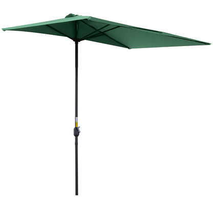 Outsunny Balcony Half Parasol Semi Round Umbrella Patio Crank Handle (2.3 m, Green)- NO BASE INCLUDED 