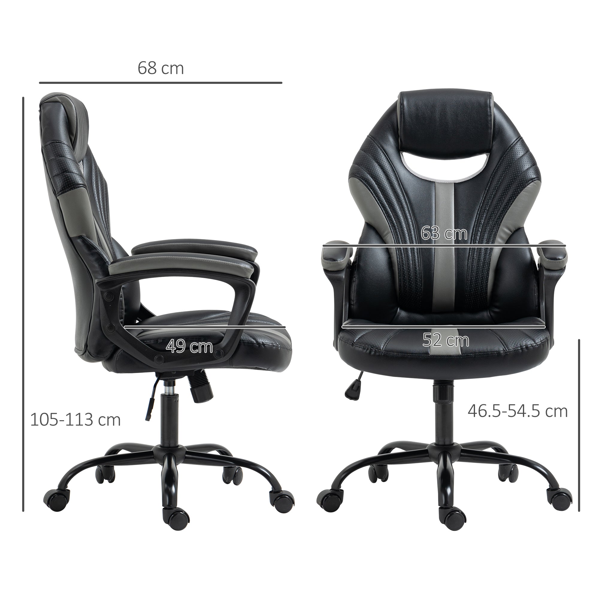 Vinsetto Computer Gaming Chair, Desk Chair with Breathable PU Leather Back and Seat, Soft Padded Armrests and Rolling Wheels for Adults and Gamers, Black 