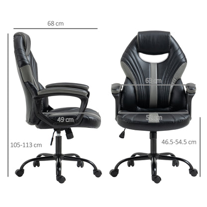 Vinsetto Computer Gaming Chair, Desk Chair with Breathable PU Leather Back and Seat, Soft Padded Armrests and Rolling Wheels for Adults and Gamers, Black 