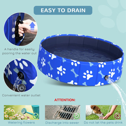 PawHut Foldable Dog Paddling Pool Pet Cat Swimming Pool Indoor/Outdoor Collapsible Bathing Tub Shower Tub Puppy Φ80 × 20H cm S Sized 