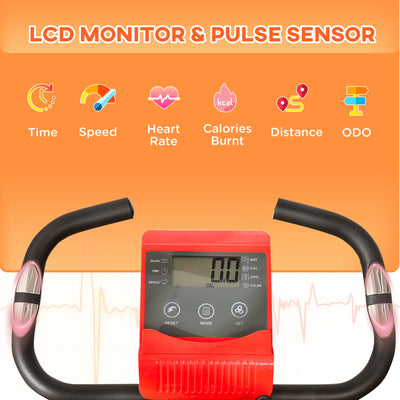 HOMCOM 2-in-1 Folding Exercise Bike with 8-Level Magnetic Resistance, Arm Resistance Band, Pulse Sensor, Red 