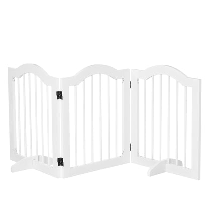 PawHut 3 Panels Dog Gate w/ Support Feet Fence Safety Barrier Freestanding Wood White 