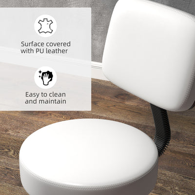 HOMCOM Beautician's Swivel Salon Chair w/ Padded Seat Back 5 Wheels Adjustable Height Salon Hairdressers Tattoo Spa Rolling Cushion Professional 48cm White 