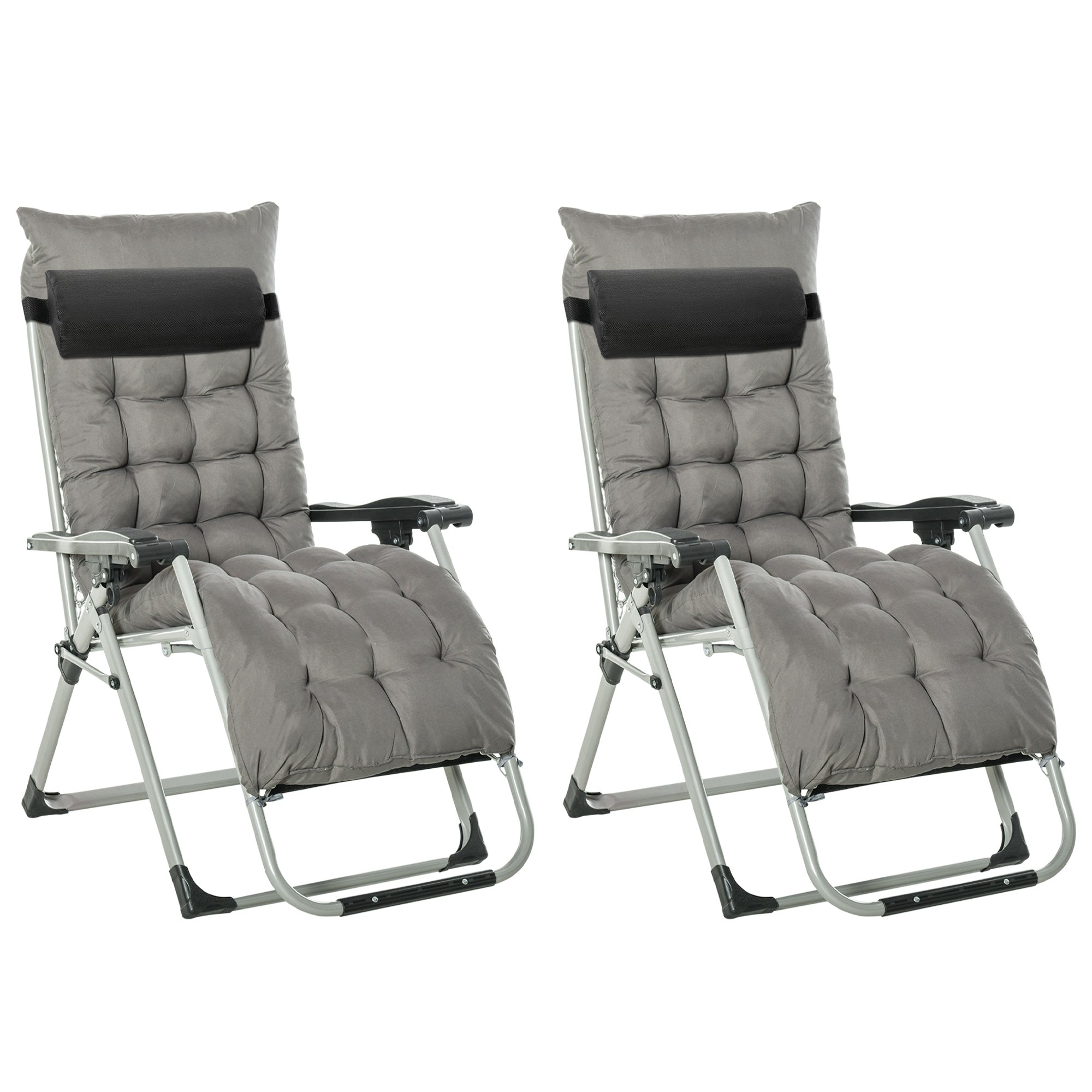 Outsunny 2 Piece Reclining Zero Gravity Sun Loungers with Cushions, Dark Grey 
