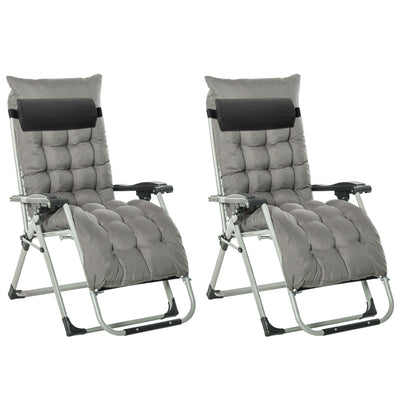 Outsunny 2 Piece Reclining Zero Gravity Sun Loungers with Cushions, Dark Grey 