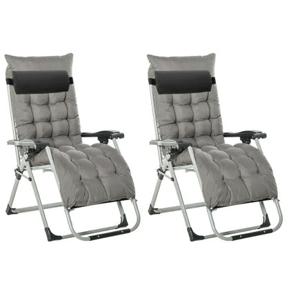 Outsunny 2 Piece Reclining Zero Gravity Sun Loungers with Cushions, Dark Grey 