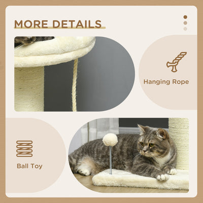 PawHut Cat Tree, with Sisal Wrapped Scratching Post - Cream 