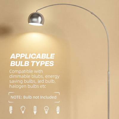 HOMCOM Arc Floor Lamp for Living Room, Modern Adjustable Standing Lamp with Faux Black Marble Base Silver Tone 