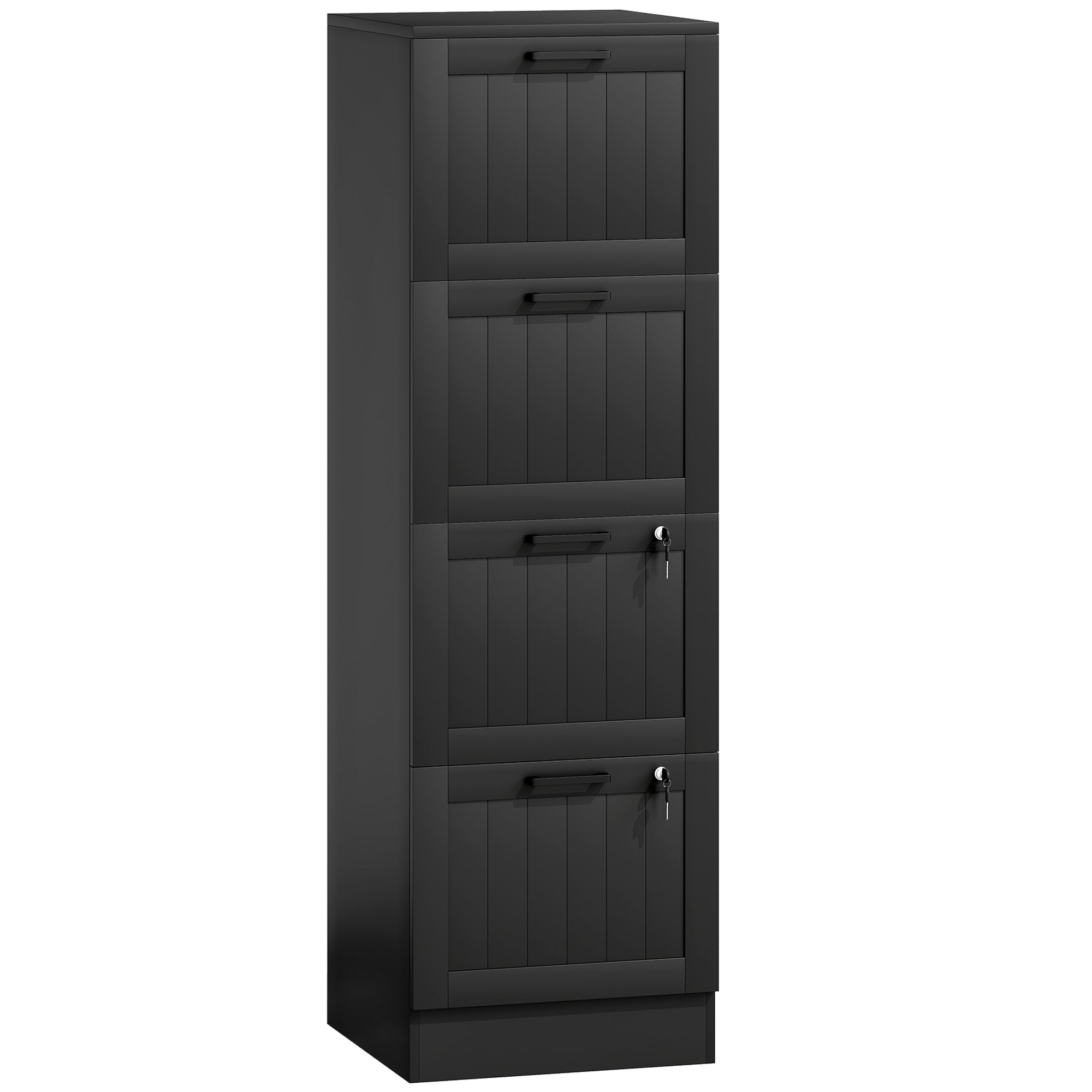 HOMCOM 4 Drawer Filing Cabinet with Lock, Office Storage Cabinet with Adjustable Hanging Bars for A4 Letter Size Files, Black 