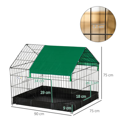 PawHut Rabbit Cage Guinea Pig Playpen Small Animal House for Kitties Puppies, w/ Water Proof Oxford Roof Floor 90 x 75 x 75 cm 