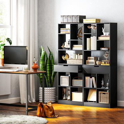 HOMCOM Tall Bookshelf with Drawer, Freestanding Bookcase for Bedroom, Living Room, Home Office, Black 