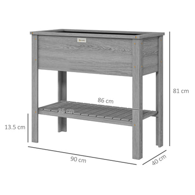 Outsunny Wooden Raised Garden Bed, Elevated Planter Box with Storage Shelf and Drainage Holes, Raised Planter with Legs, Grey 