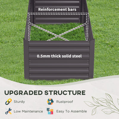 Outsunny Set of 2 Raised Beds for Garden, Galvanised Steel Outdoor Planters with Multi-reinforced Rods for Vegetables, Plants, Flowers and Herbs, 180 x 90 x 59 cm, Dark Grey 