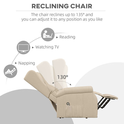 HOMCOM Power Lift Recliner Armchair, Electric Lift Chair for Elderly, Fabric Riser and Reclining Chair with Remote Control, Side Pockets, Extended Footrest, for Living Room, Beige 