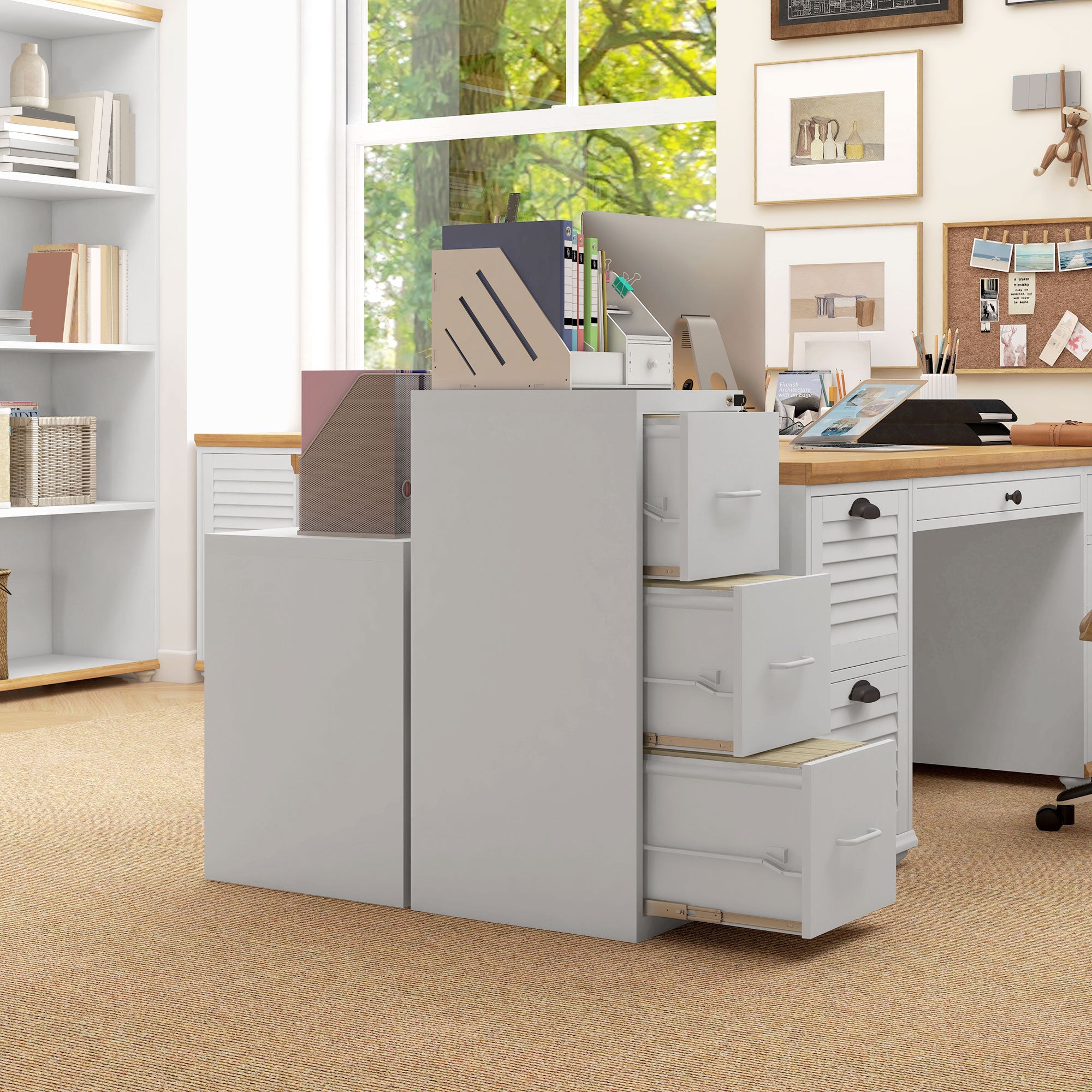 HOMCOM Three-Drawer Modern Steel Filing Cabinet - Cream 