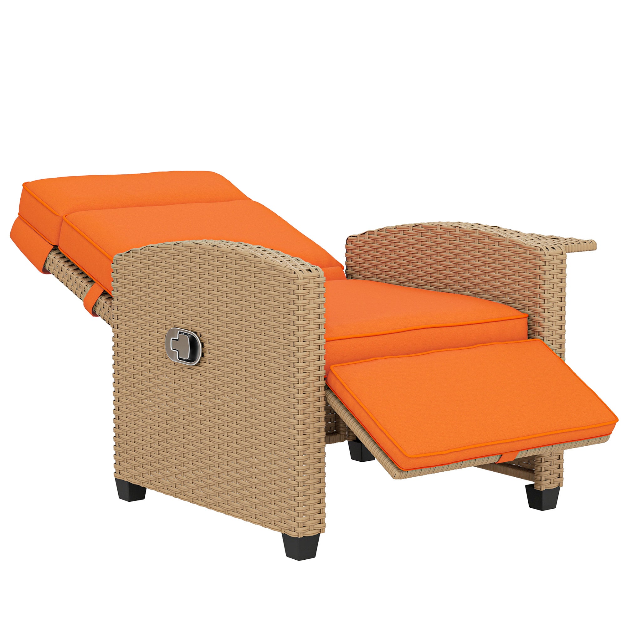 Outsunny 145° Reclining Rattan Armchair, with Footrest - Khaki/Orange 