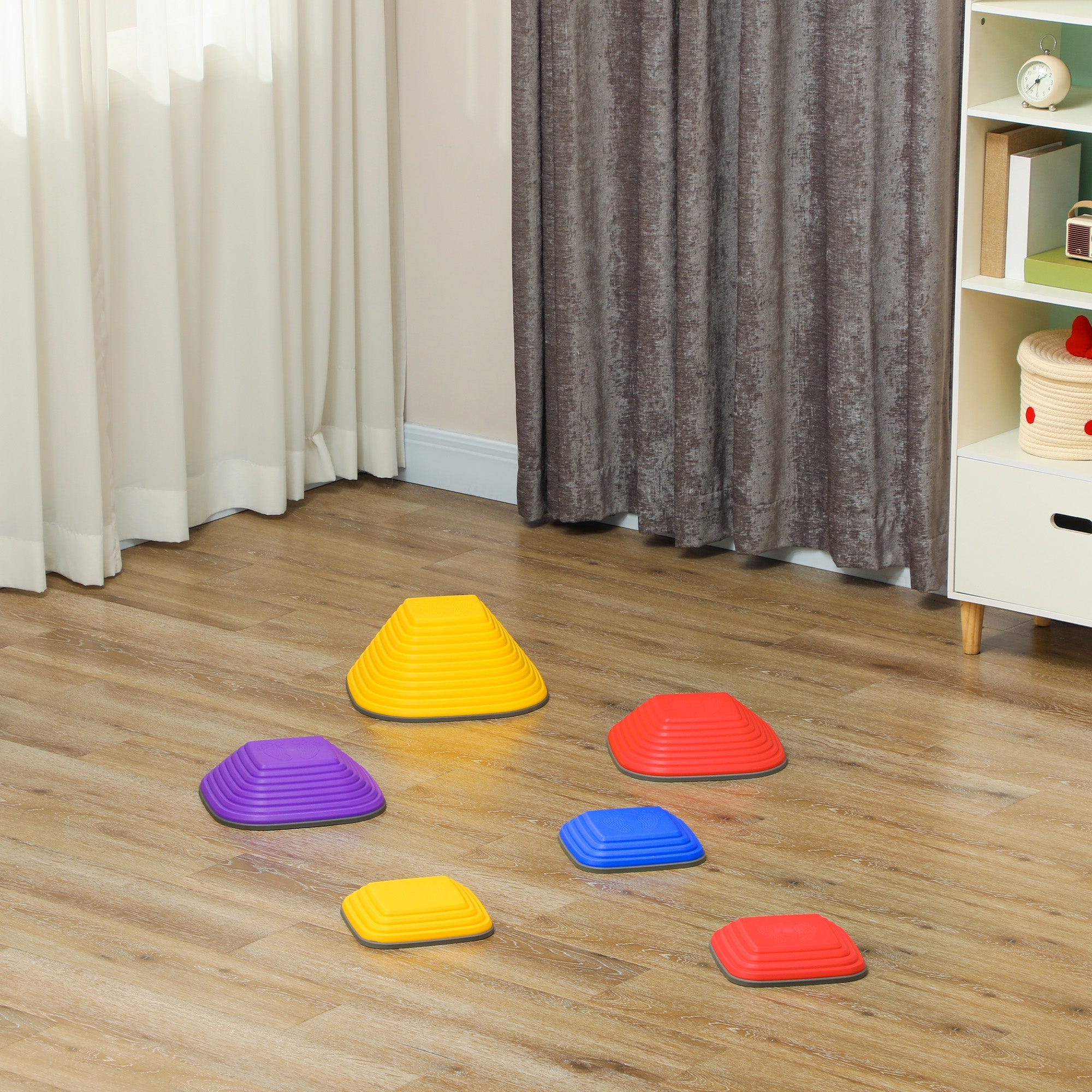 AIYAPLAY Balance Stepping Stones for Kids, 6-Piece Non-Slip Stackable River Stones, Obstacle Courses for Balance and Motor Skill 