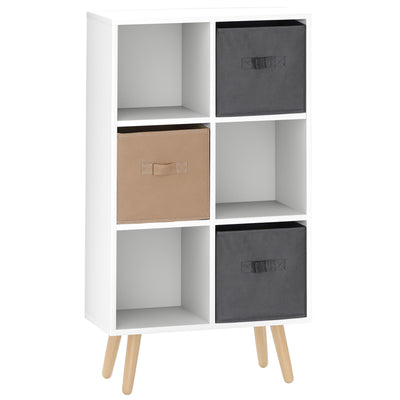 HOMCOM Freestanding 6 Cube Unit Cabinet Unit w/ 3 Fabric Drawers Handles Home Office Storage Shelves White 
